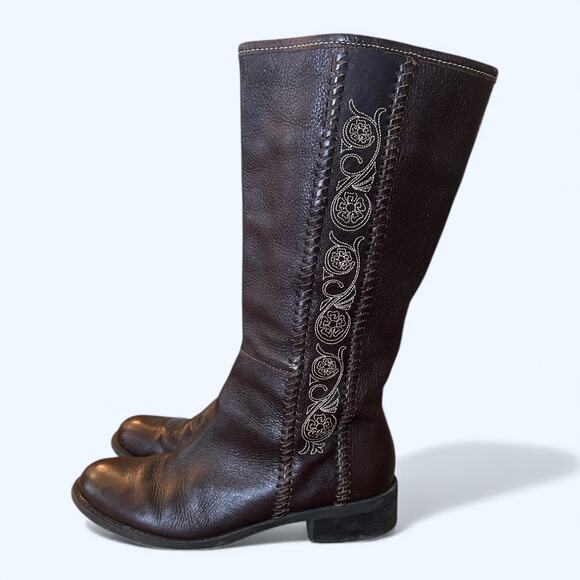Matisse Brown Leather Mid-Calf Riding Boots Embroidered Western Boho Womens 8.5 - Picture 9 of 14